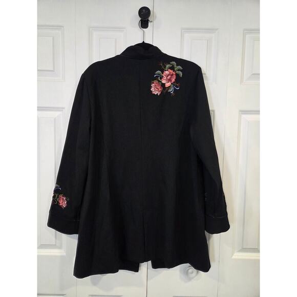 CHICO’S Black Floral Embroidered Ponte Long Jacket Coat Top Size 3 US 16/18 - Picture 2 of 7